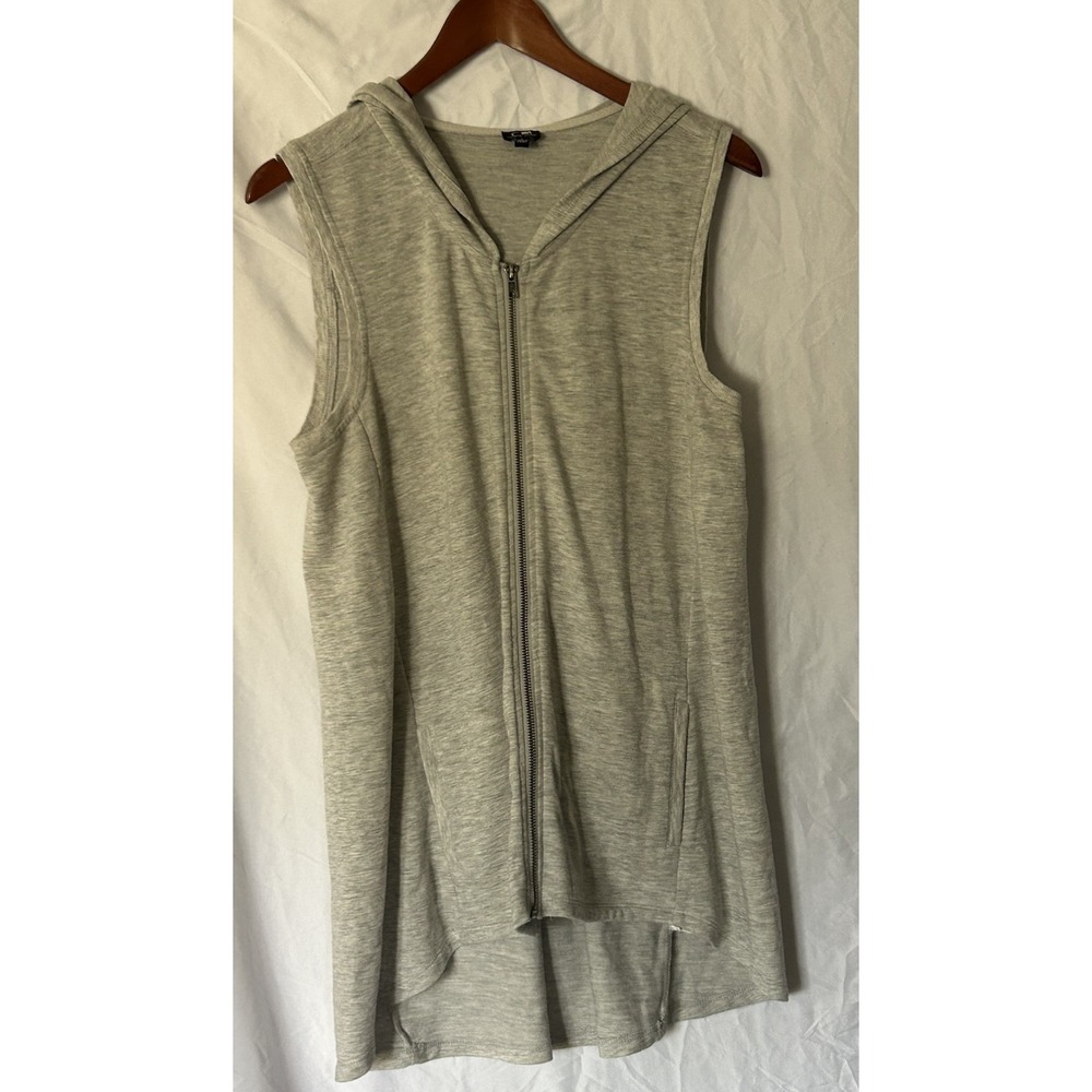 Cable & Gauge Women's Size L Gray Sleeveless Vest Hooded Zip Up Stretch Athletic